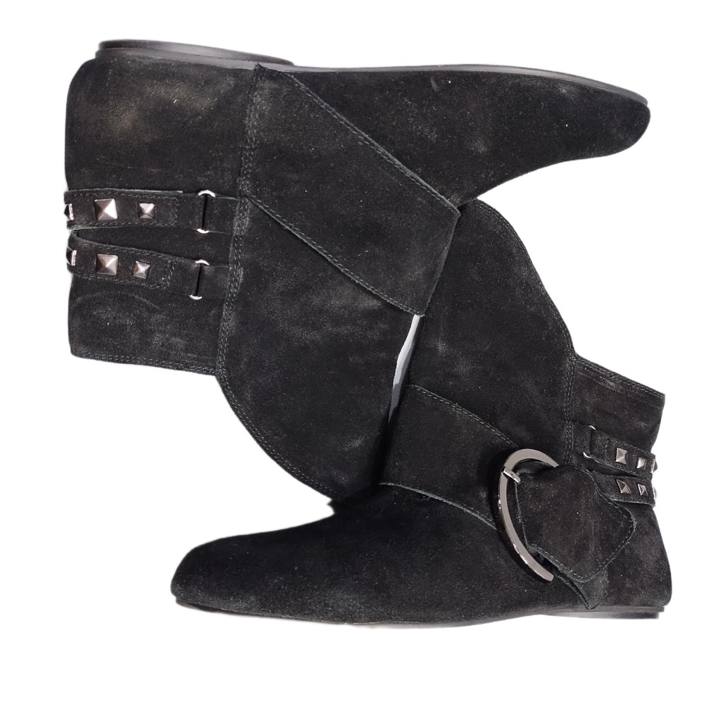 Naughty Monkey Ankle Boots Womens US Size 10 Black Leather Studded Draped Design